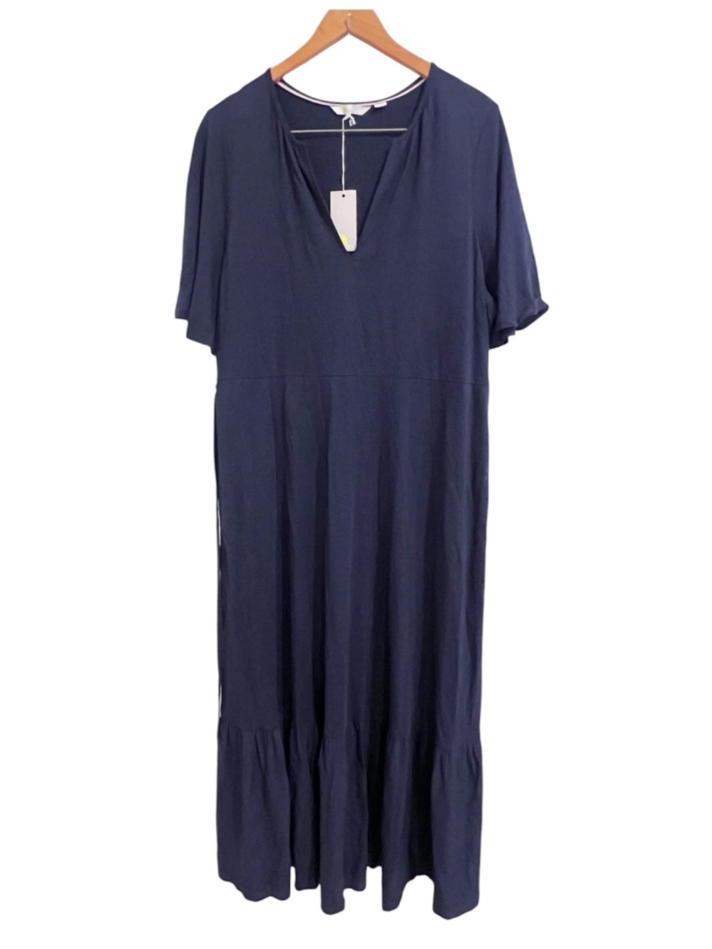 NWT Boden Plus Navy Notch Neck Flutter Sleeve Tie Waist Jersey Maxi Dress